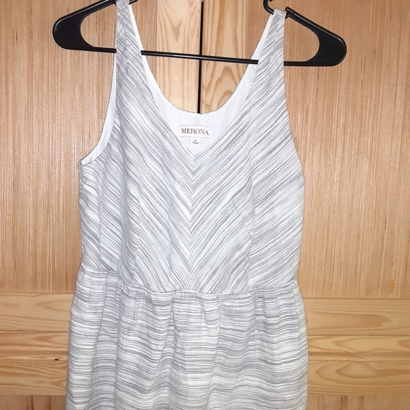 Merona Gray/white fully lined modest linen blend retro dress size 8 - Picture 2 of 3